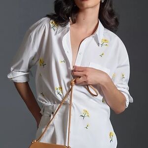 ANTHROPOLOGIE The Bennet Buttondown Shirt by Maeve: Embroidered Edition